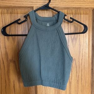 Aerie Ribbed Crop High Neck Bra Tank Top XS Sage Green green Worn Once